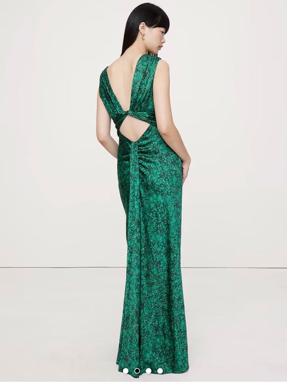 Banana Republic Stretch-Satin Twisted Open-Back Maxi Dress Marble Green